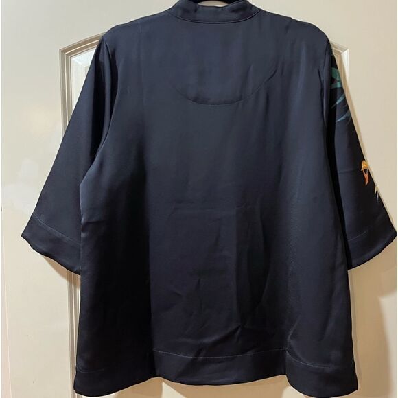 NWT SOFT SURROUNDINGS 3/4 Sleeve Floral Blouse Black Women’s Size Large - Picture 2 of 6